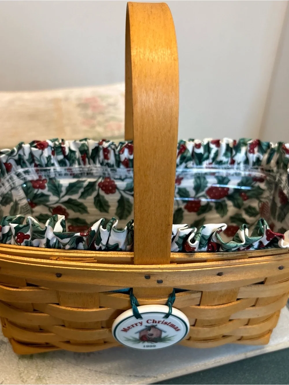 Longaberger 1999 Merry Christmas Holly Basket with Liner